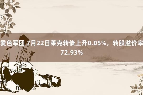 爱色军团 7月22日莱克转债上升0.05%，转股溢价率72.93%