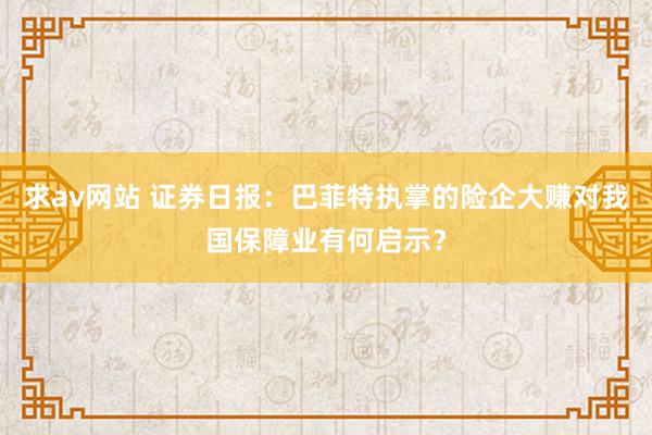 求av网站 证券日报：巴菲特执掌的险企大赚对我国保障业有何启示？