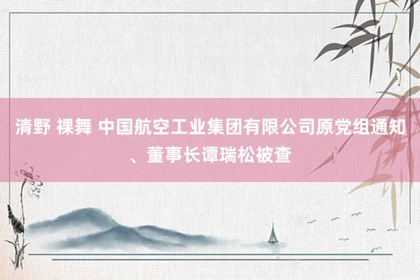 清野 裸舞 中国航空工业集团有限公司原党组通知、董事长谭瑞松被查